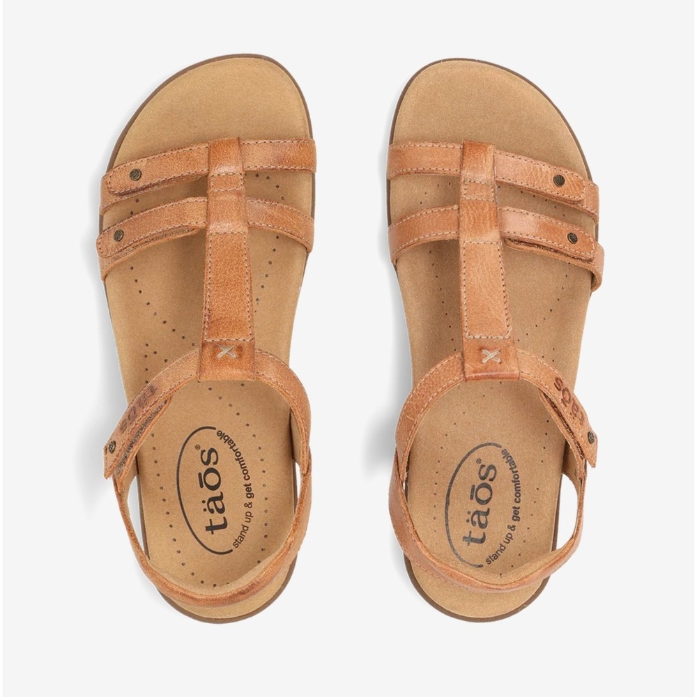 Taos Trophy 2 Abeo BIO system Tan Brown Leather Strappy Sandal Women 8 TGY13697N